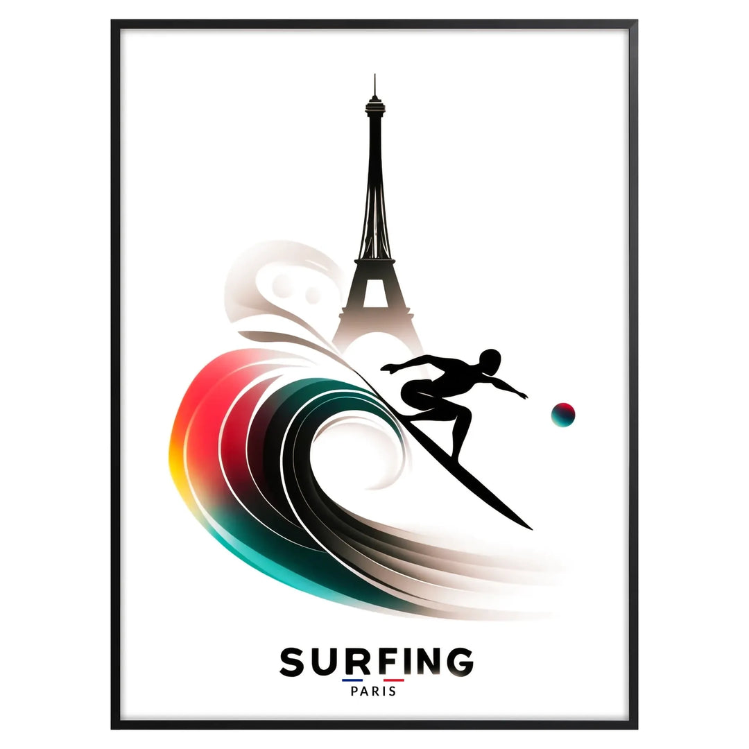 surfing print poster paris poster eiffel tower