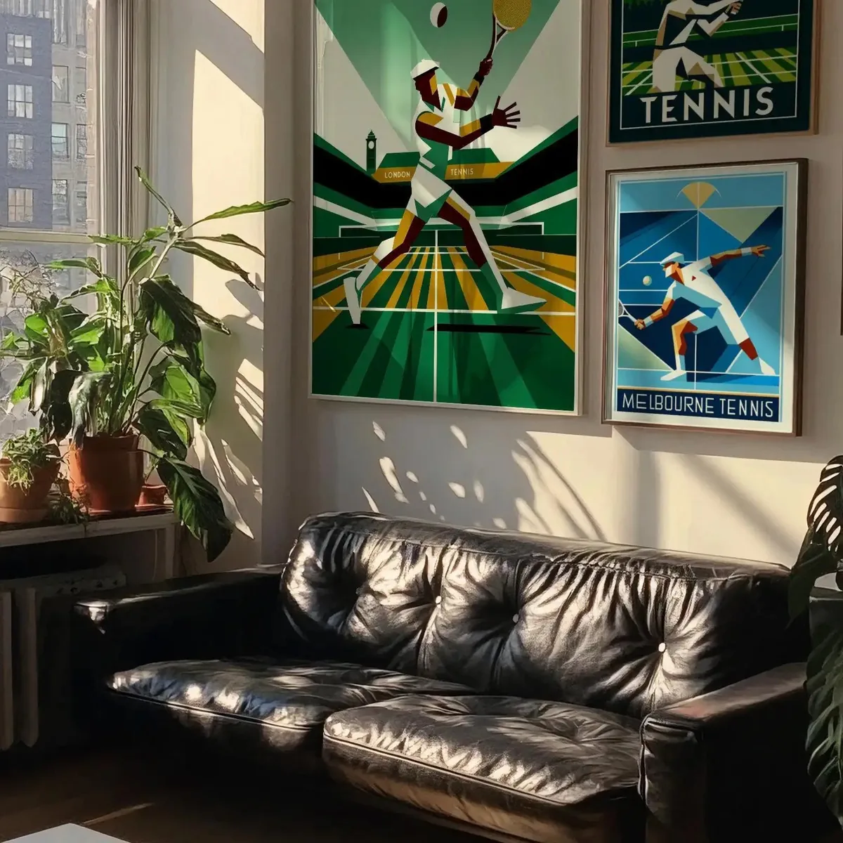 New York tennis poster styled in a contemporary interior