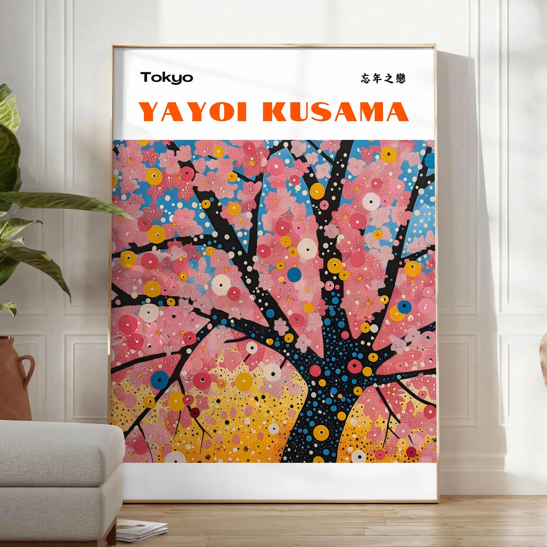 Japanese Influence in Art: The Intersection of Ukiyo-e, Yayoi Kusama's Polka Dot Artwork, and Anime Style in Oriental Poster Designs - A Traditional Zen Aesthetic Tribute to Anime-Style Pop Culture