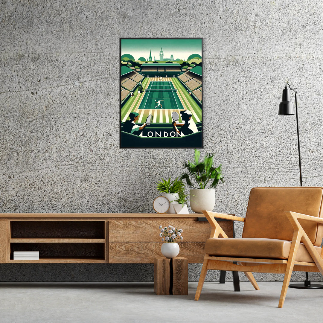 Art Deco Elegance Meets Sports: Grand Slam Tennis Poster with Stunning Court Illustrations Unveiled