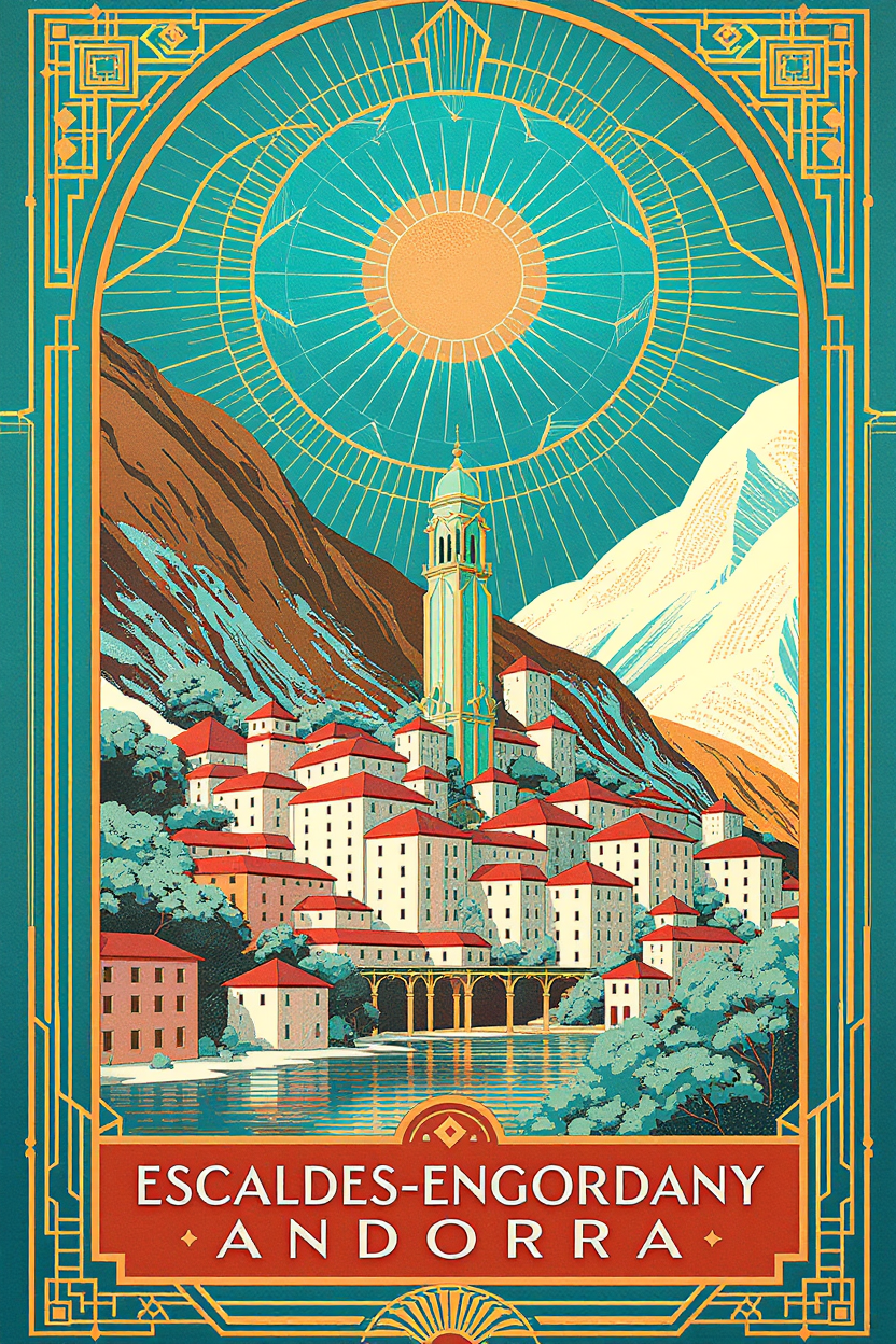 Art Déco Vintage Posters of Andorra's Scenic Locations | Andorra la Vella
