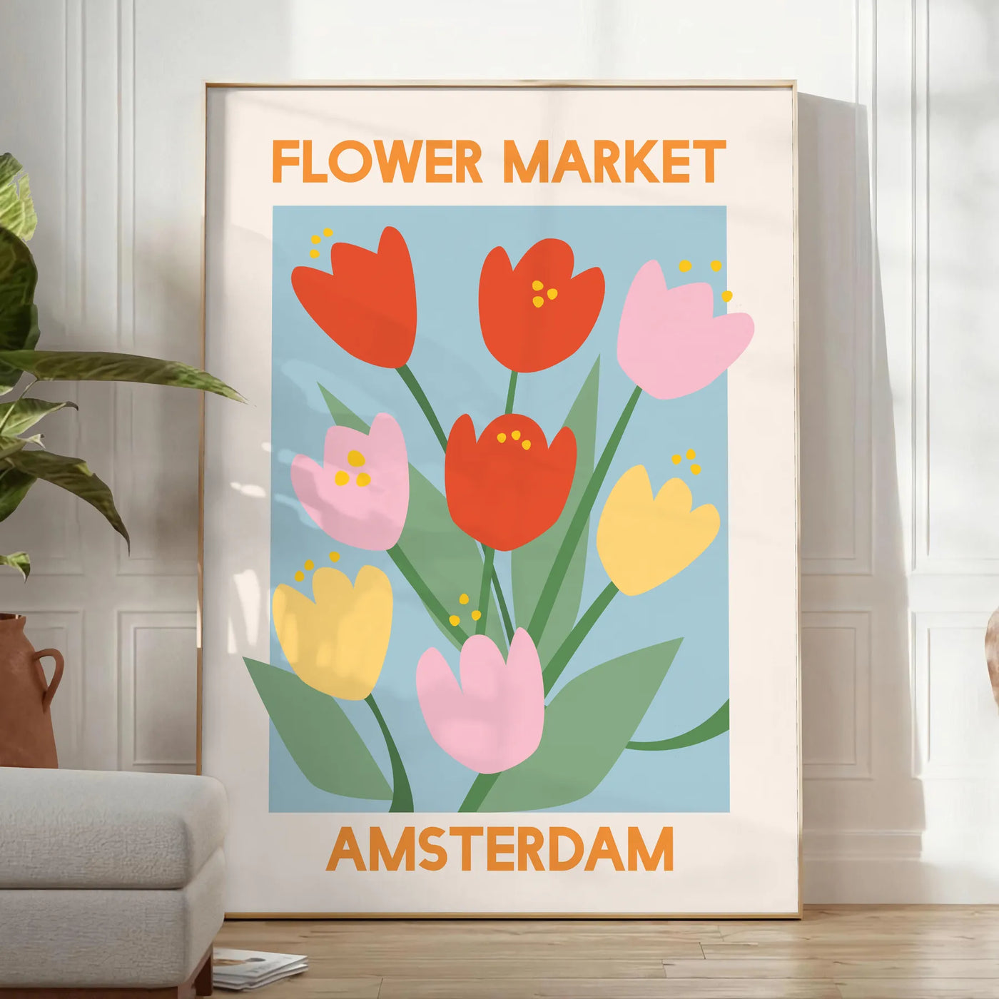 poster flower market amsterdam affiche marché fleur colorful coloré salon living room