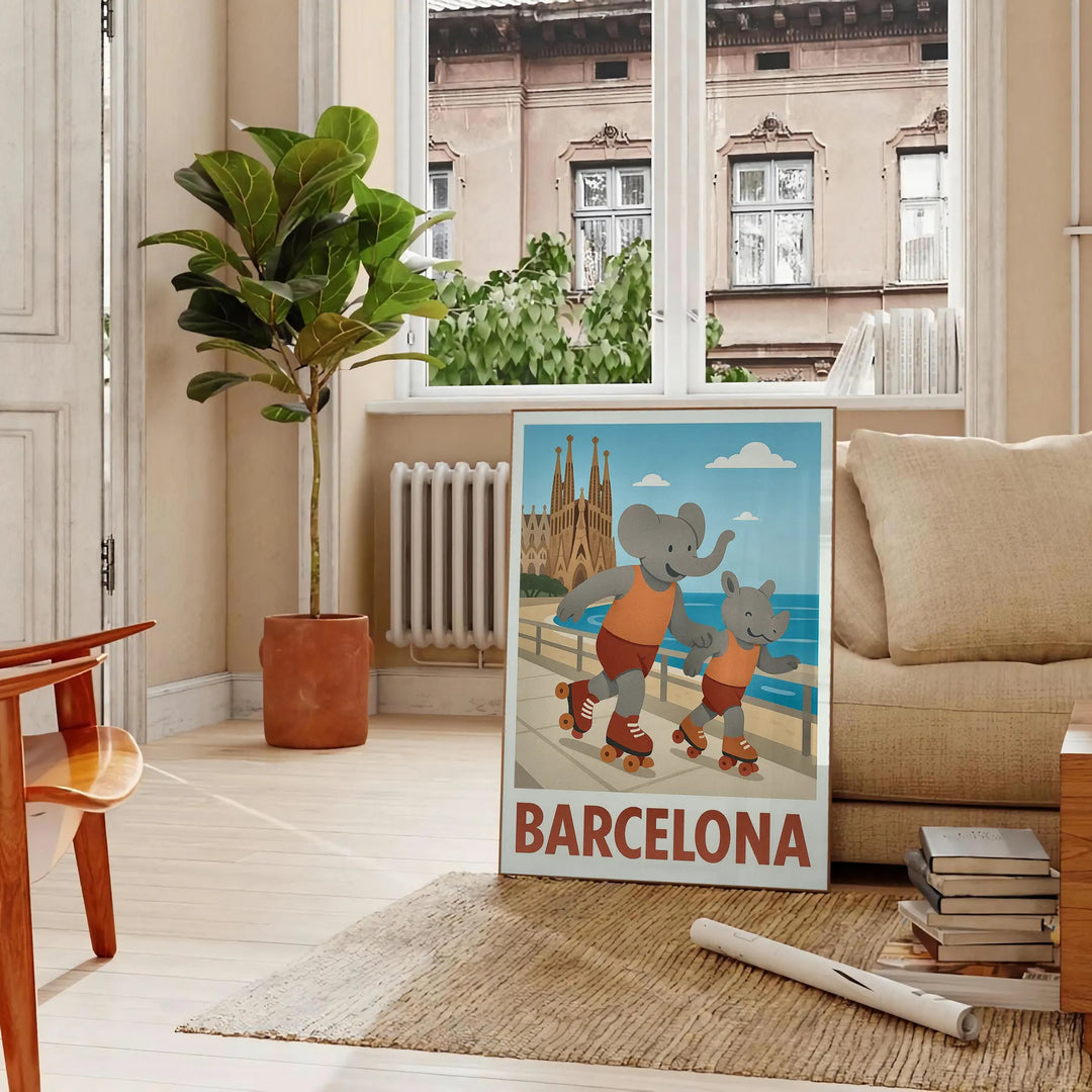 Ανακαλύψτε την μαγευτική αφίσα με ελέφαντα και ρινόκερο, ιδανική για το δωμάτιο κάθε παιδιού! Με απαλά μπλε και γκρι χρώματα