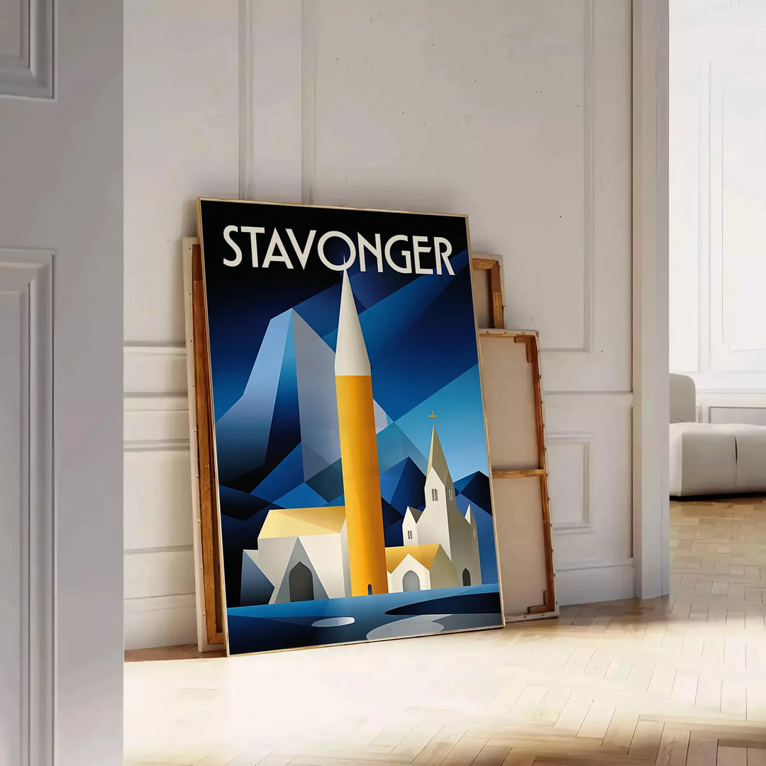 Plakat Art D e9co Stavanger w eleganckich szaro-brązowych odcieniach, idealny do każdego wnętrza. Dostępny w rozmiarach 30x40