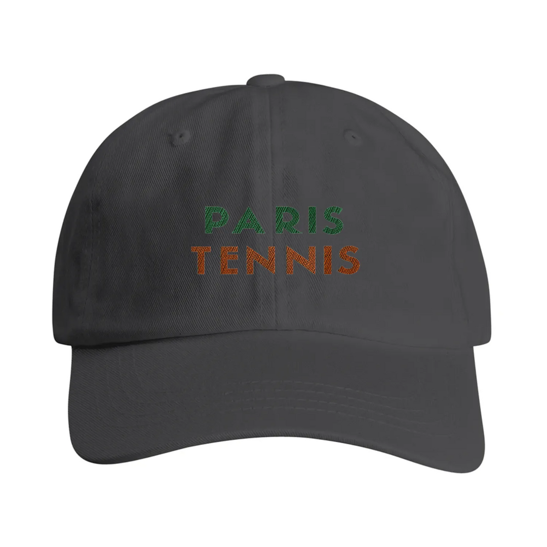 Vintage bomullskeps broderad med Paris Tennis-motiv, låg profil