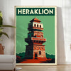 Poster vintage Art Déco Heraklion, Grecia in tonalità grigio e nero