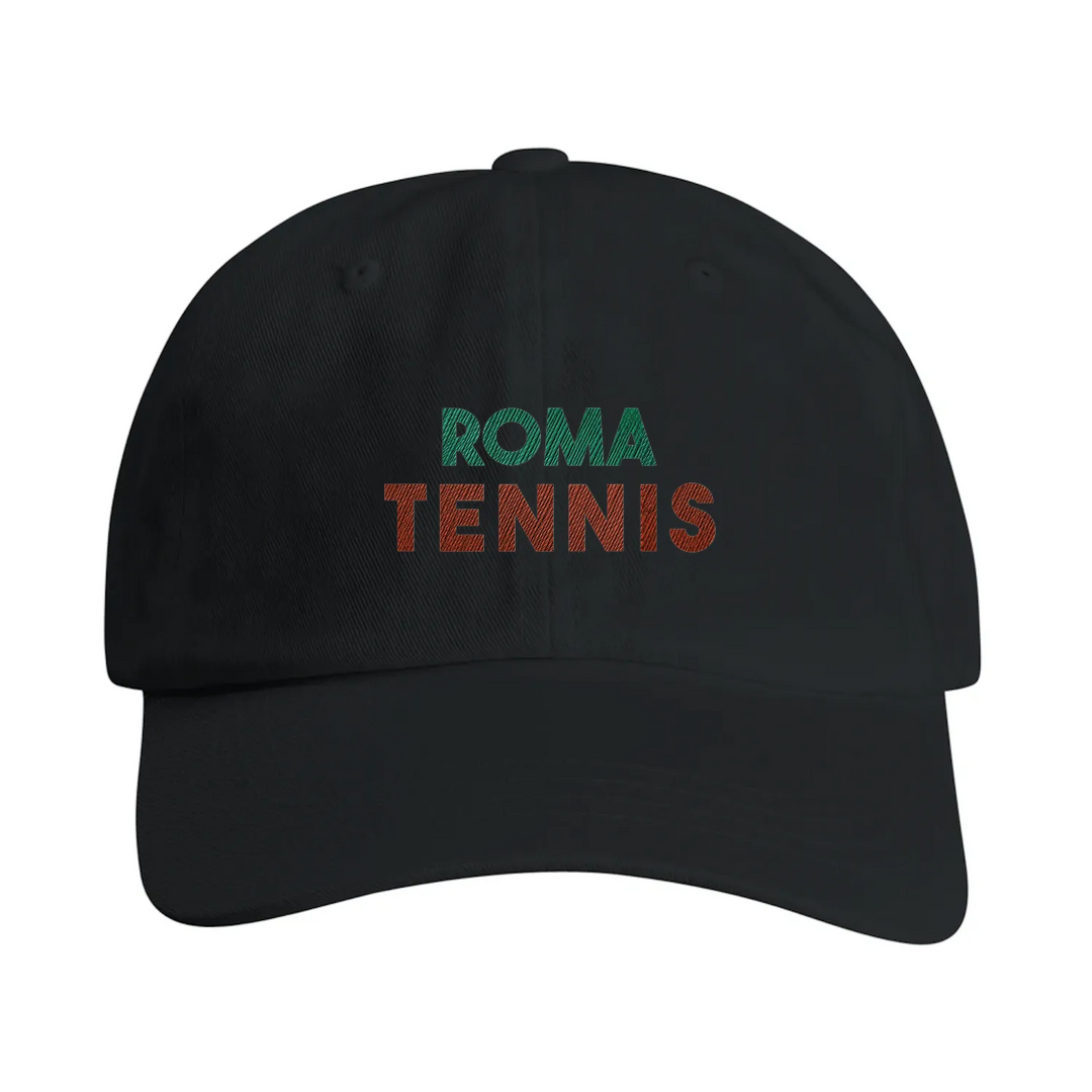 Vintage broderad keps 'Roma Tennis' med låg ostrukturerad krona