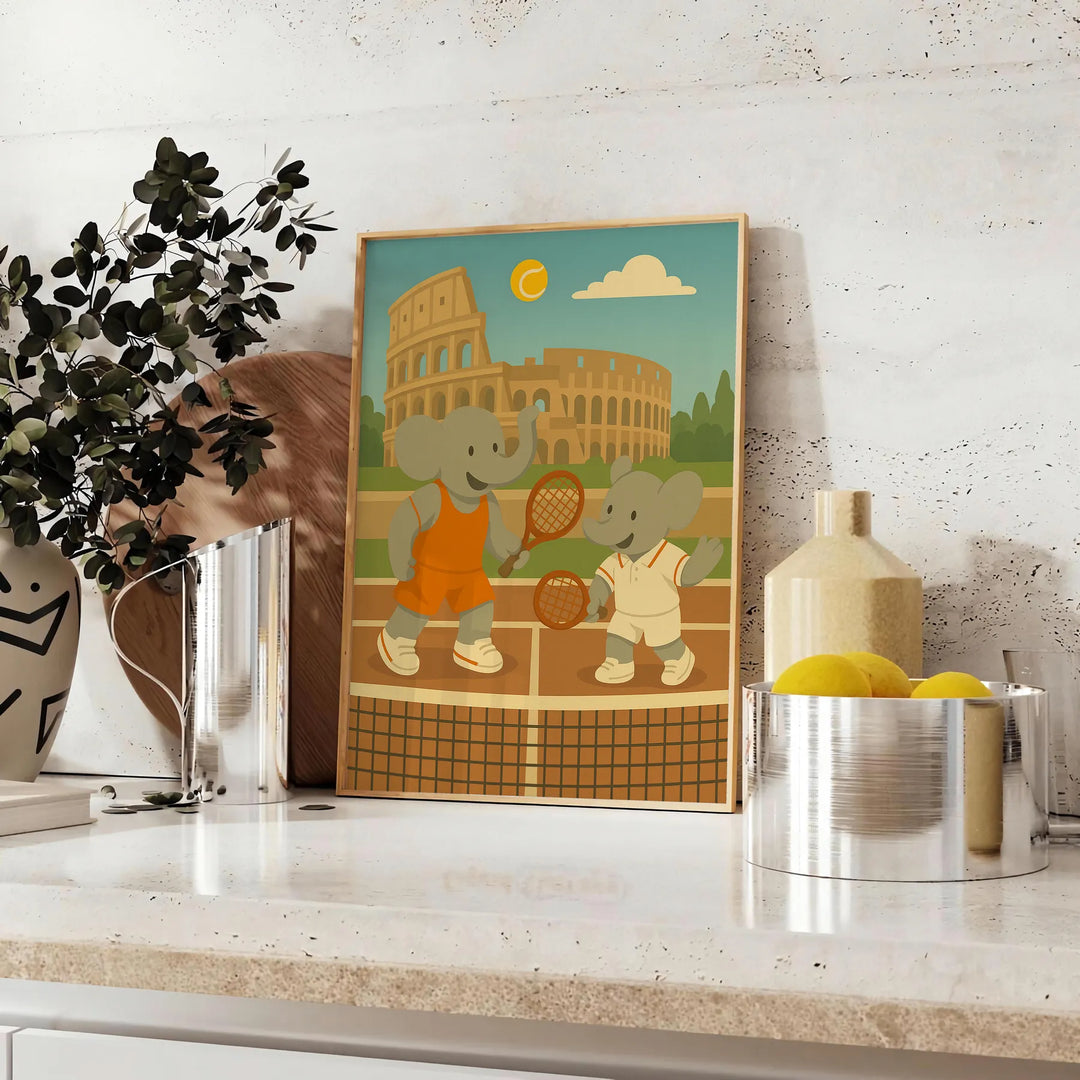 Affiche Kid Elephant Tennis Roma un incontournable petits sportifs nuances gris vert une touche dynamique chambre enfant Acheter unique genre formats A4 cm A0