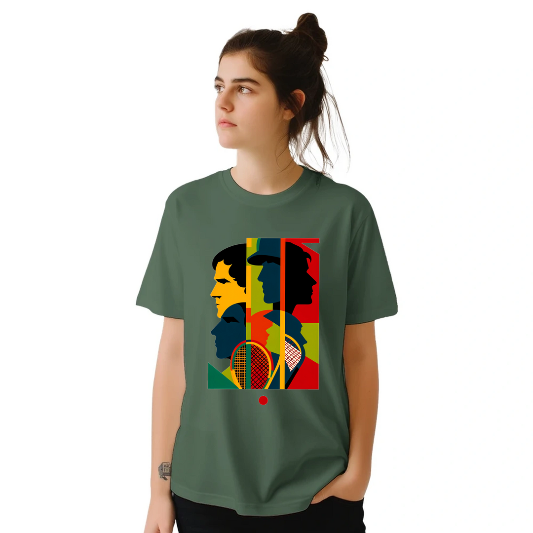 テニス大会に最適なスタイリッシュなテニステーマのTシャツ。プレイヤーやファンにぴったりの快適さとゲームへの情熱を融合。サイズ: S, M, L, XL, XXLでご用意。