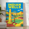 Póster de Indian Wells Tennis con un diseño vibrante en verde y gris. Disponible en tamaños de 50x70 o 30x40, ideal para aman