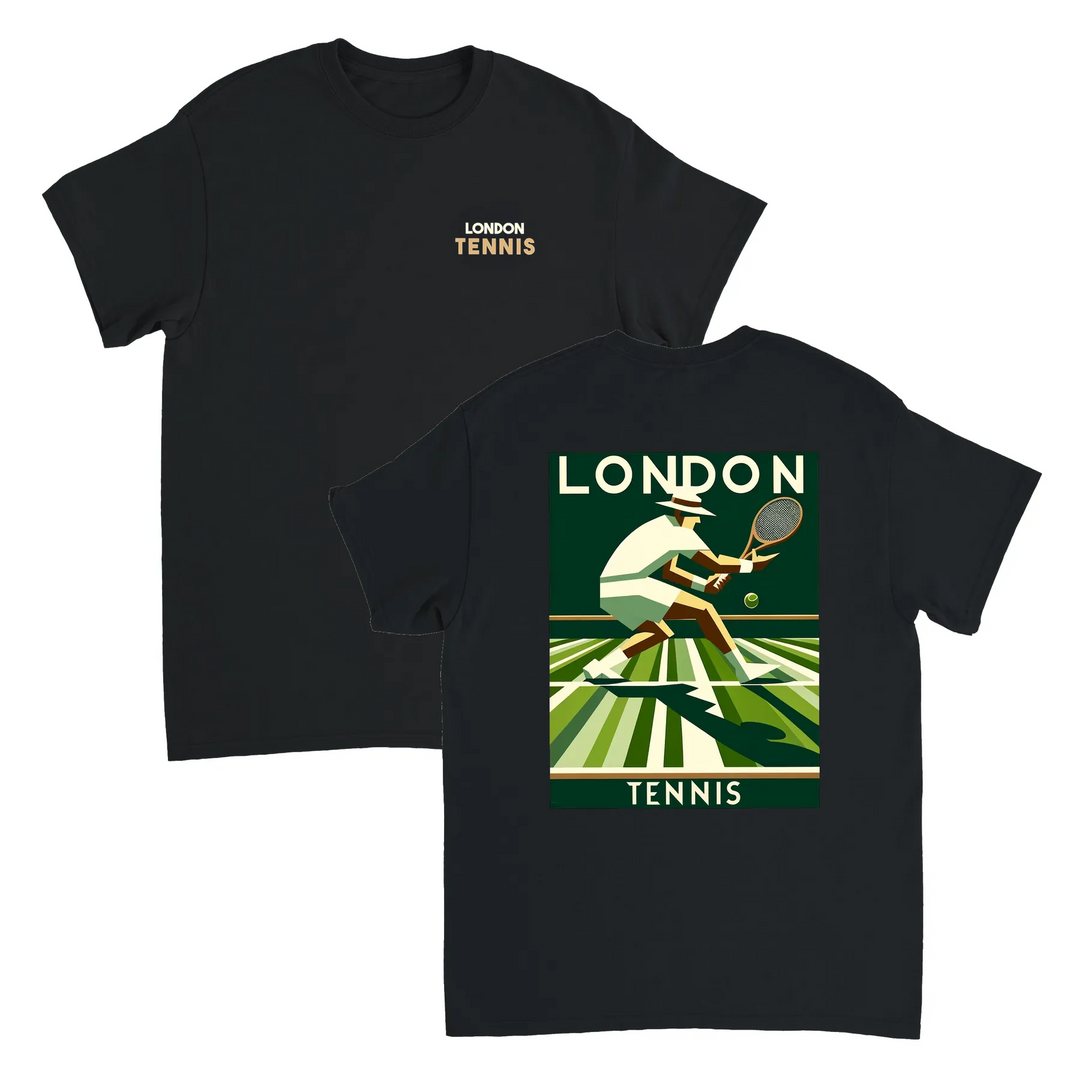 Koszulka tenisowa London z unikalnym wzorem, idealna dla fanów tenisa. Dostępna w rozmiarach S, M, L, XL, XXL