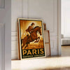 Elegant poster av Parisisk ridkonst i svart och brunt, tillgänglig i storlekarna 50x70cm och 30x40cm. Perfekt för att förhöja