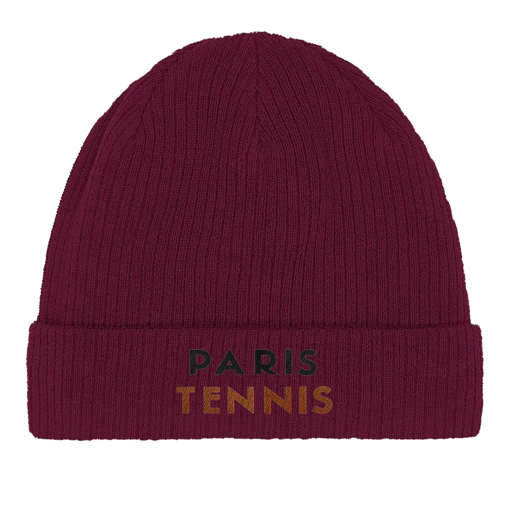Image Burgundy de Beanie Paris Tennis 2  - Cotton Bio, Embroidered Design