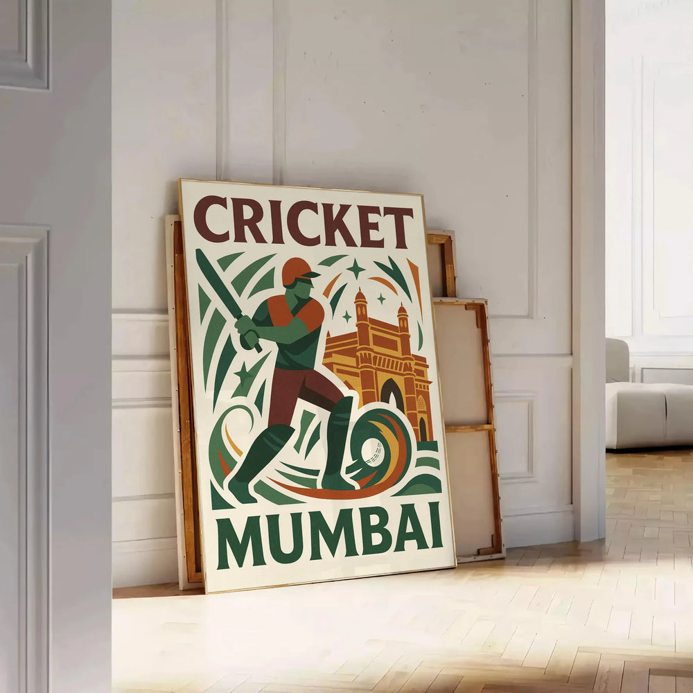 space stunning cricket poster Mumbai vibrant sporting culture sleek design gray white perfect enthusiast today various sizes size A4 cm A0
