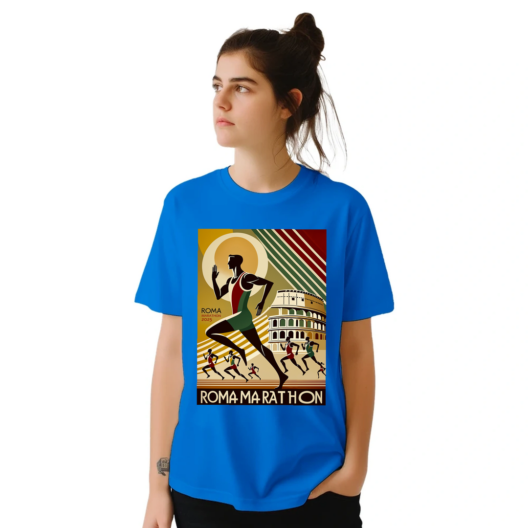 ローママラソン5 Tシャツ。アイコニックなデザインで、快適な高品質素材を使用。ランニング愛好者に最適な一枚。