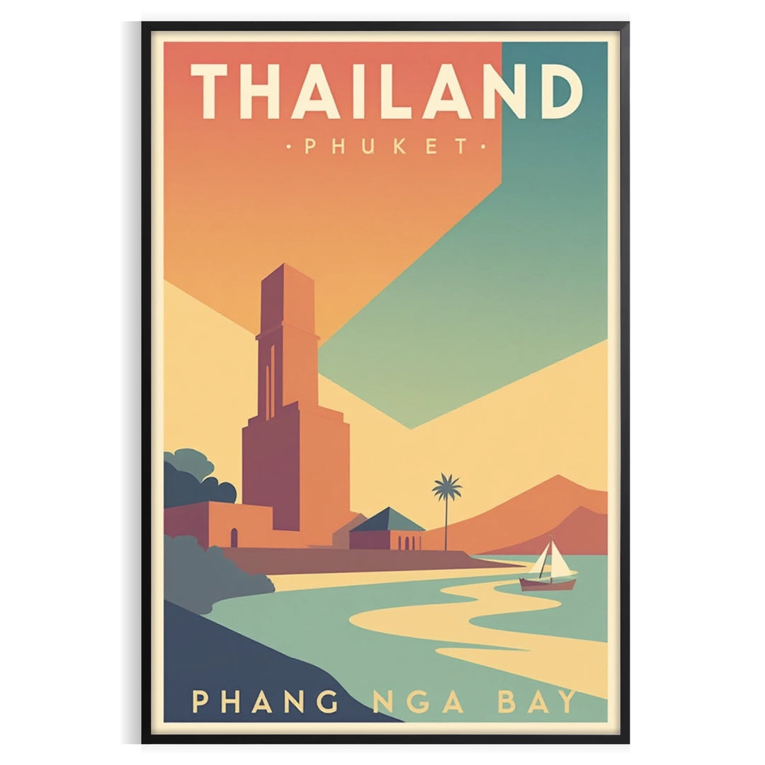 charm Phuket Thailand stunning vintage travel poster captivating Art Deco design lush green elegant gray perfect space touch nostalgia walls available