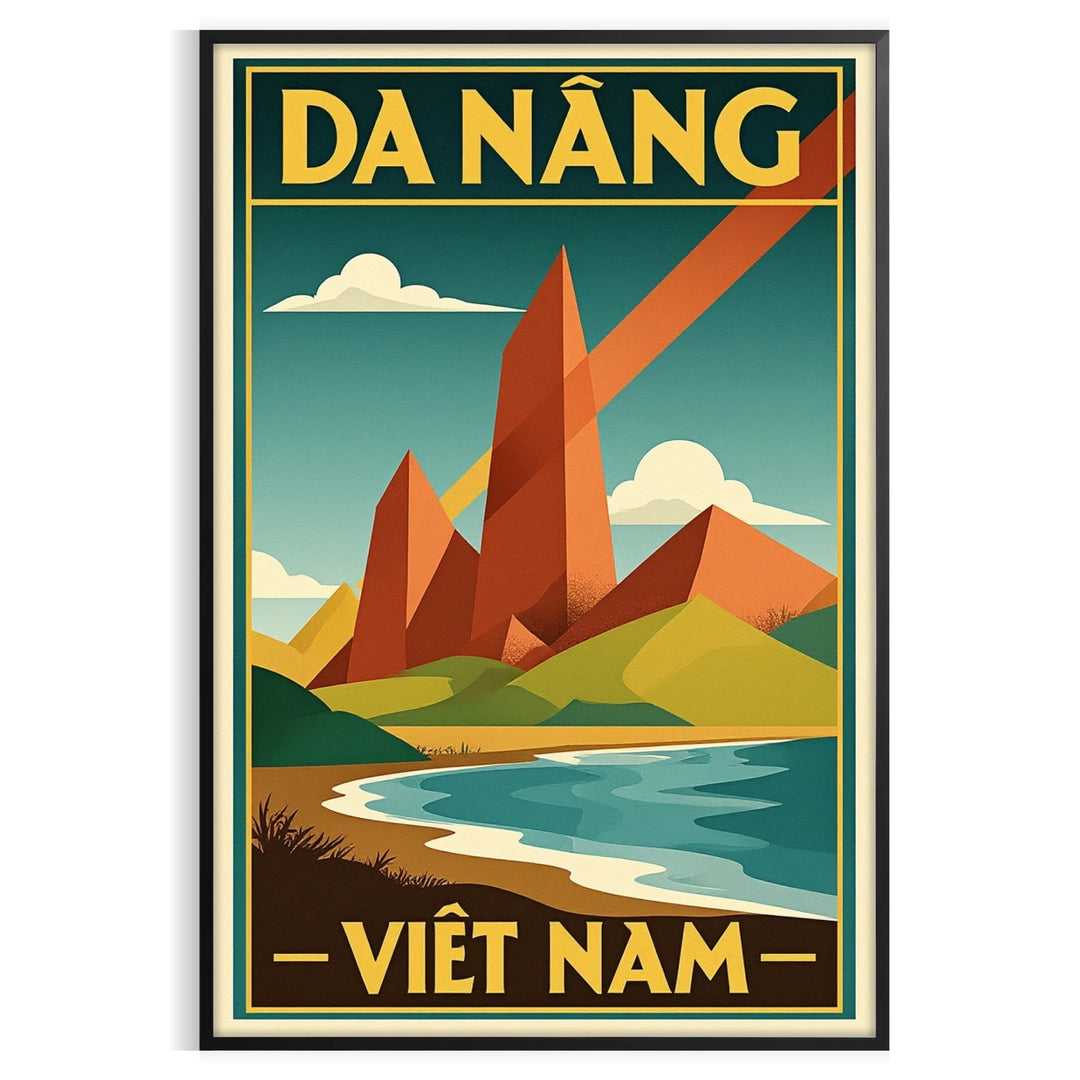 charm Da Nang Vietnam stunning vintage travel art deco poster vibrant red green hues space eye piece measures touch nostalgia decor