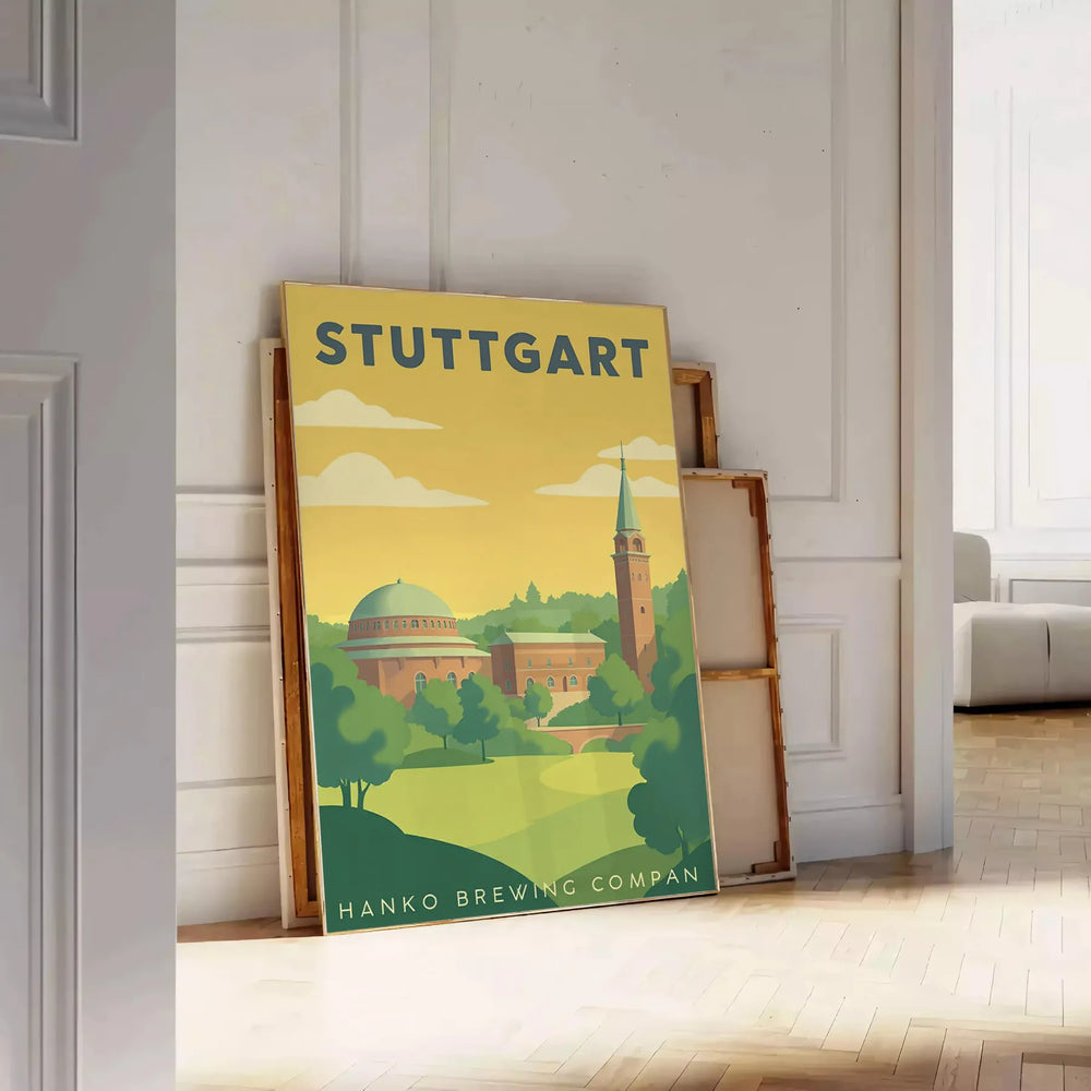 charm vintage Art Déco stunning Stuttgart poster vibrant shades orange yellow artwork touch elegance space eye piece decor dimensions A4 cm A0