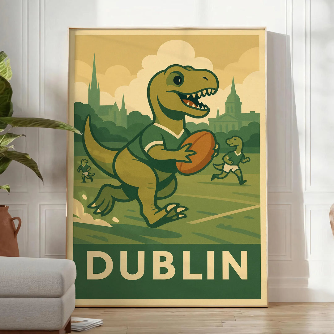 rugby vintage Kid Dinosaur idéale passionnés dimensions 50x70 cm une touche artistique intérieur affiche unique univers art déco cadre