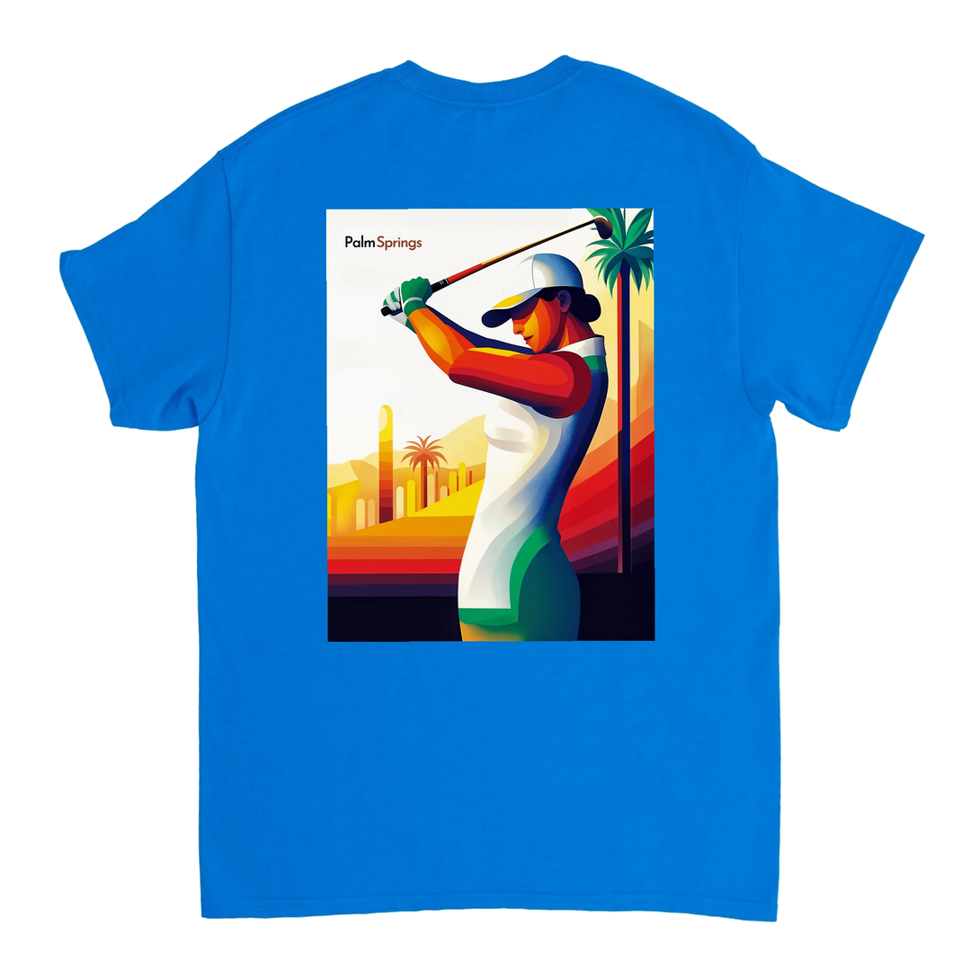 ゴルフパームスプリングスTシャツは、快適さとスタイルを兼ね備えたデザインです。パームスプリングスの陽気な雰囲気を楽しむゴルフ愛好者に最適です。