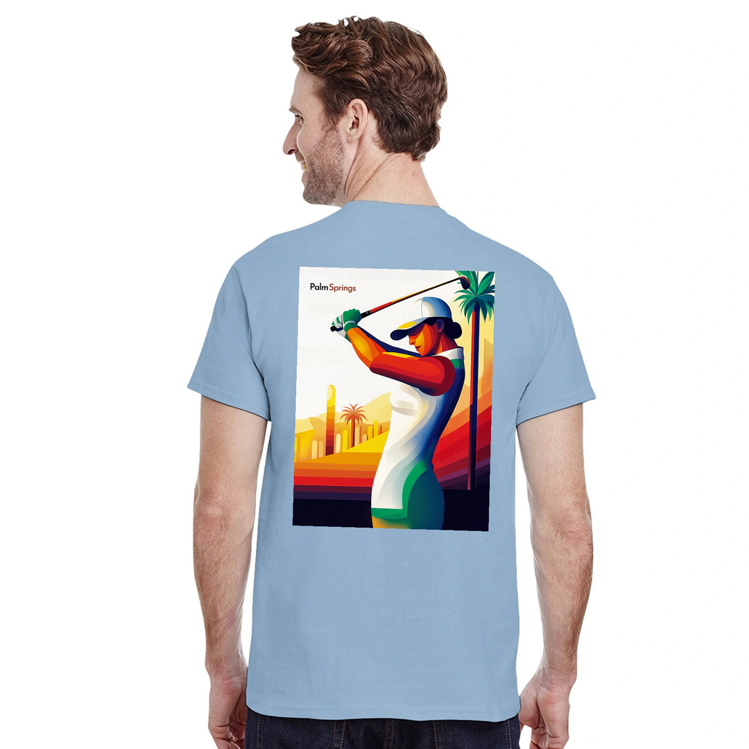 ゴルフパームスプリングスTシャツは、快適さとスタイルを兼ね備えたデザインです。パームスプリングスの陽気な雰囲気を楽しむゴルフ愛好者に最適です。