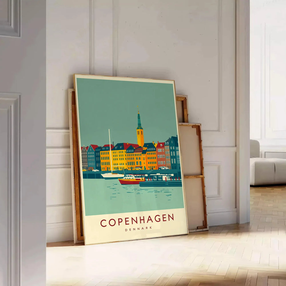 Green and gray Copenhagen Art Déco vintage poster, travel-style graphic print