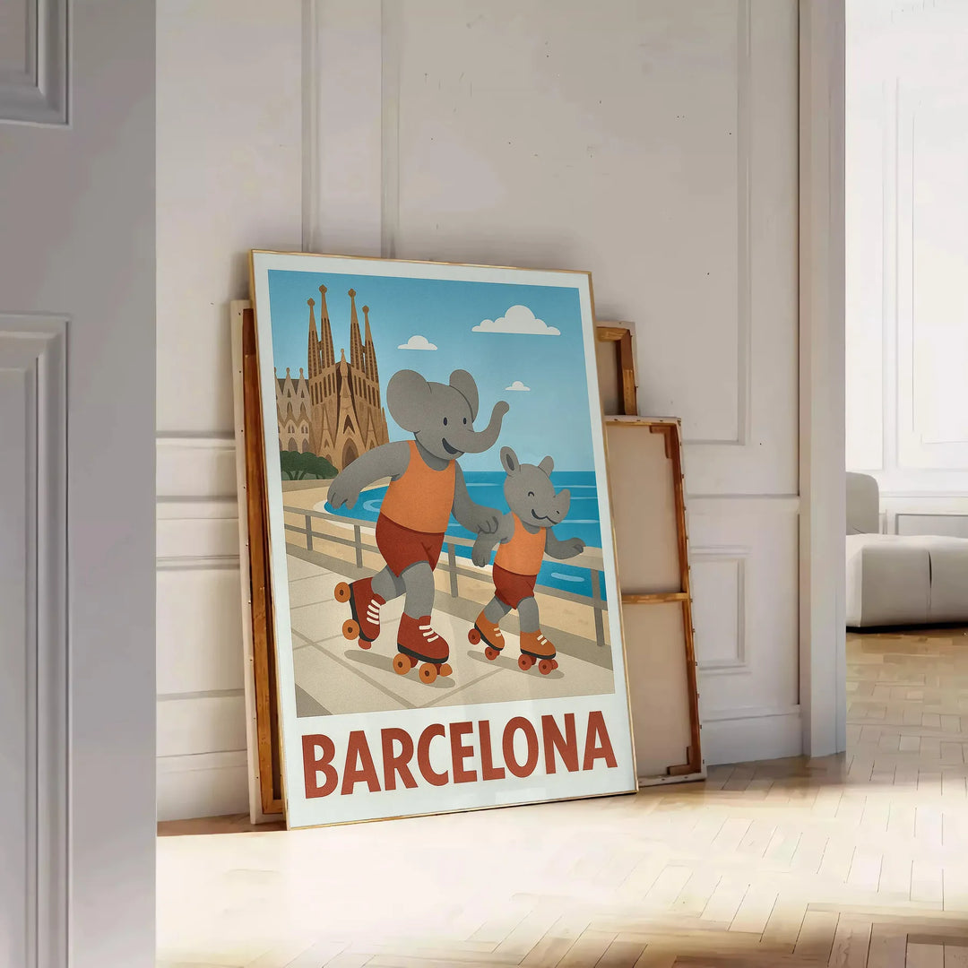 Ανακαλύψτε την μαγευτική αφίσα με ελέφαντα και ρινόκερο, ιδανική για το δωμάτιο κάθε παιδιού! Με απαλά μπλε και γκρι χρώματα