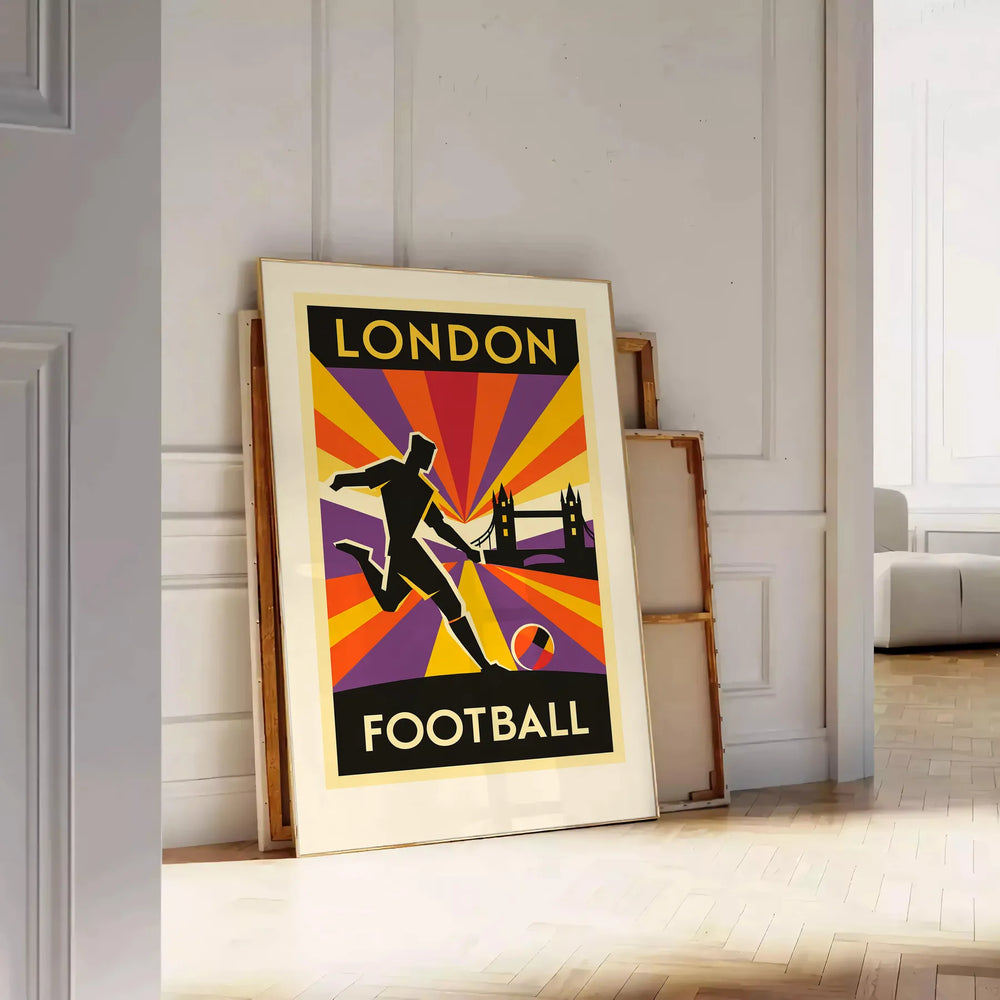 space London football poster vibrant orange bold black colors fan dynamic design spirit UK today dimensions cm available A4 A0