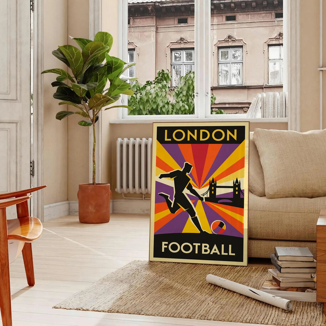 space vibrant London football poster bold orange black colors fan striking design sure eye yours today love UK dimensions A4 cm A0