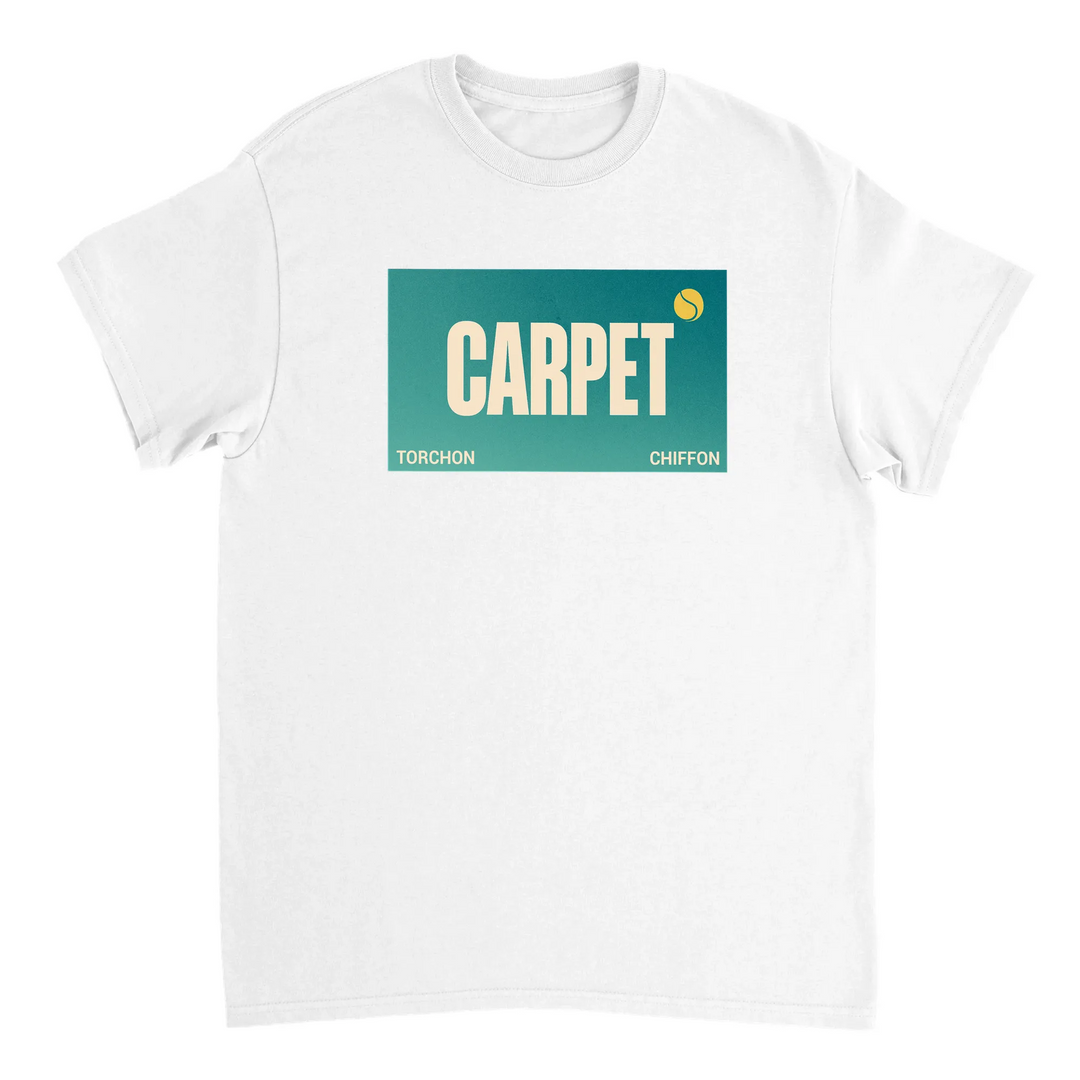 T-shirt de ténis com design elegante de tapete chiffon, ideal para amantes do ténis. Disponível em S, M, L, XL, XXL