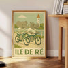 charming kid elephant rhinoceros cycling vibrant landscapes Île de Ré delightful poster soft gray green hues piece space joy walls available