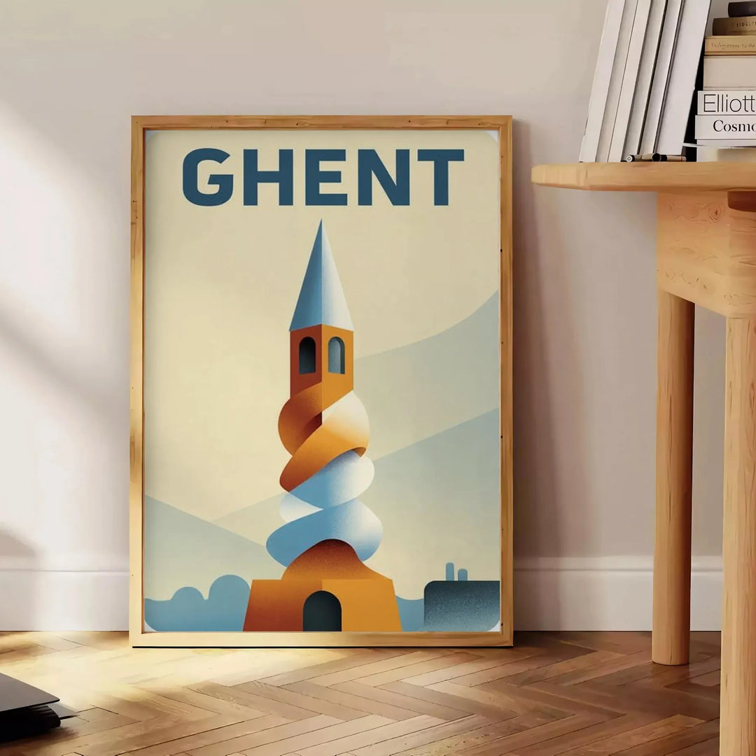 Βιντάζ αφίσα Art Déco της Γάνδης, Βελγίου, σε πράσινο και γκρι