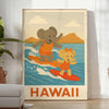 unique Kid Elephant Surf Hawaii parfaite une touche ludique colorée décor dimensions 30x40 nuances gris orange idéal amoureux aventure version affiche