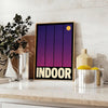 Pôster de ténis indoor em tons de roxo e cinza, ideal para amantes do ténis. Disponível em vários tamanhos: A4, 30x40 cm, 50x