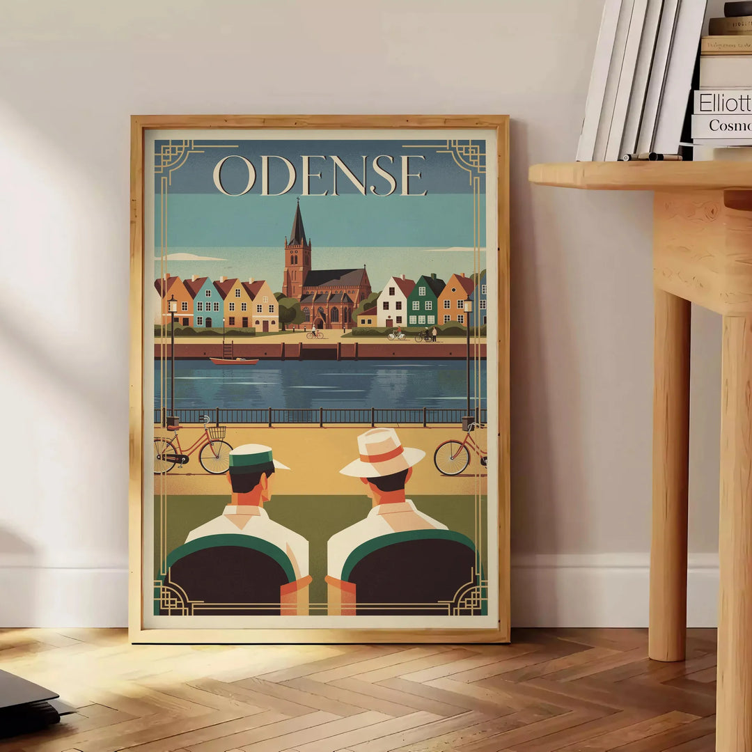 Odense Denmark Art Déco vintage poster in orange and gray
