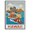 Πόστερ με ελεφαντάκι σερφ στη Χαβάη, ιδανικό για παιδικά δωμάτια ή διακόσμηση με θαλάσσιο θέμα. Διαθέσιμο σε 50x70 ή 30x40