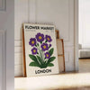 captivating flower market poster vintage print London botanical charm lush green gray hues art piece space enthusiasts lovers sizes available A4 cm A0