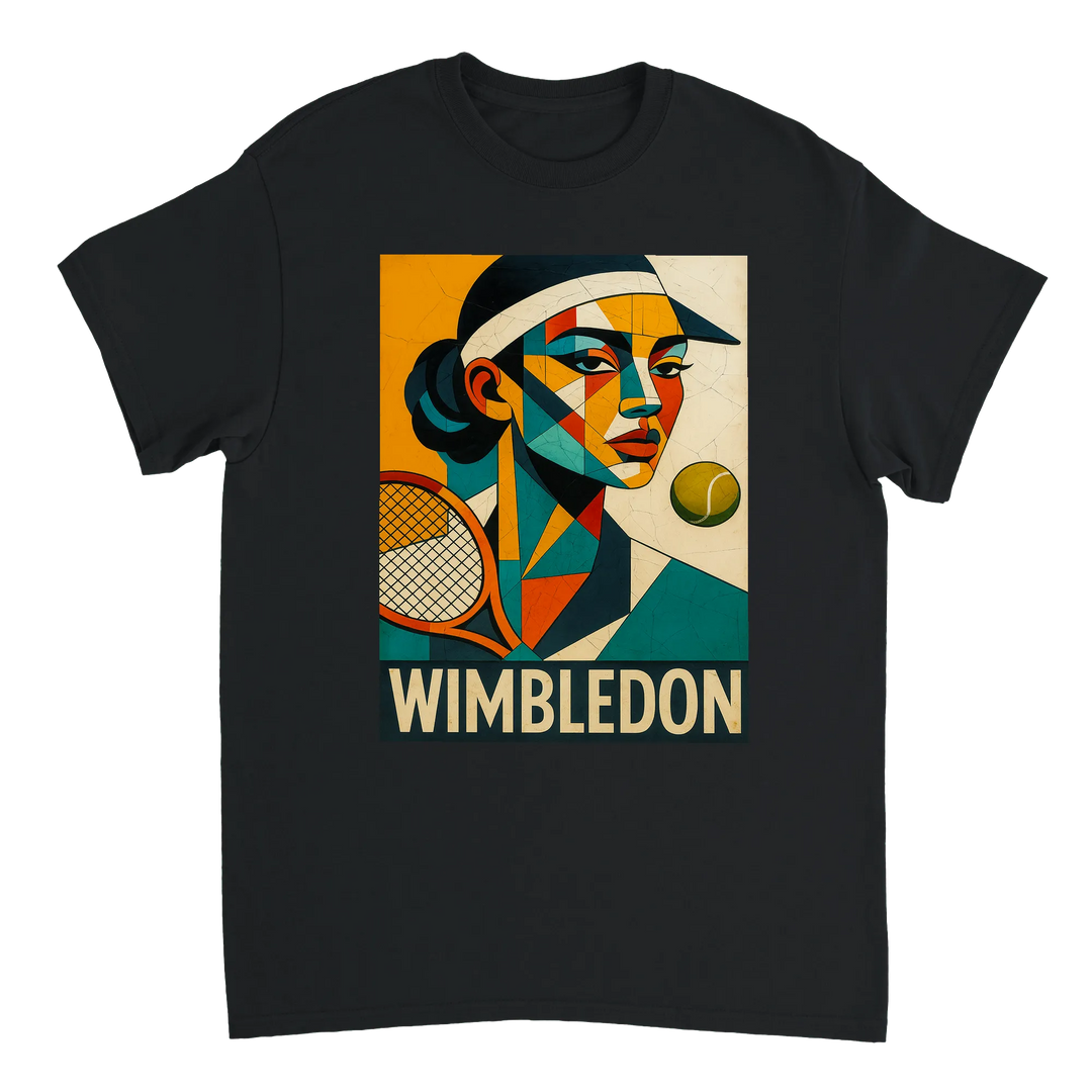T-shirt Cubista Wimbledon, ideal para amantes do ténis, em algodão macio e respirável, combina arte e desporto