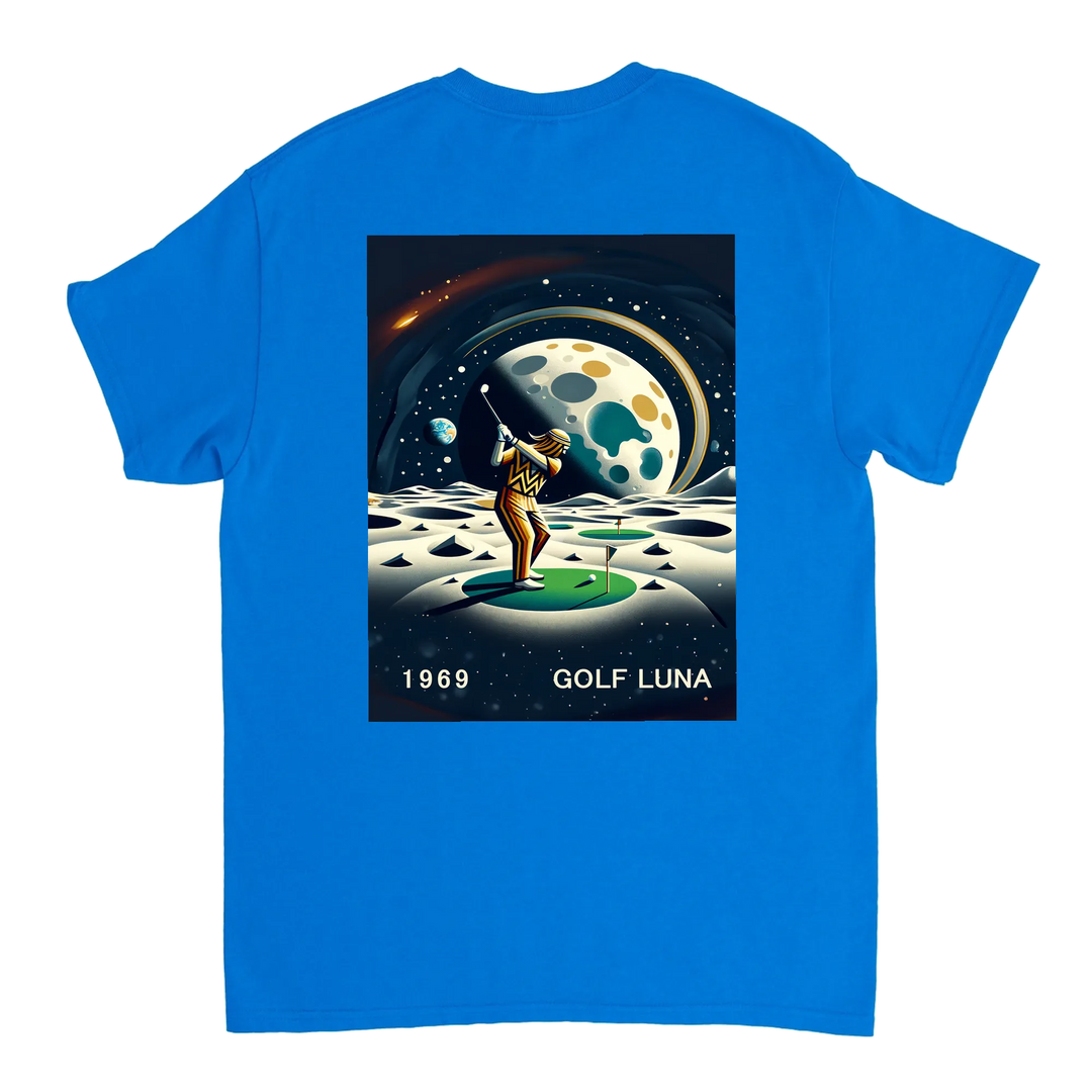 Koszulka Golf Moon z unikalnym wzorem, idealna na pole golfowe i codzienne wyjścia. Wygodna i trwała, dostępna w rozmiarach S