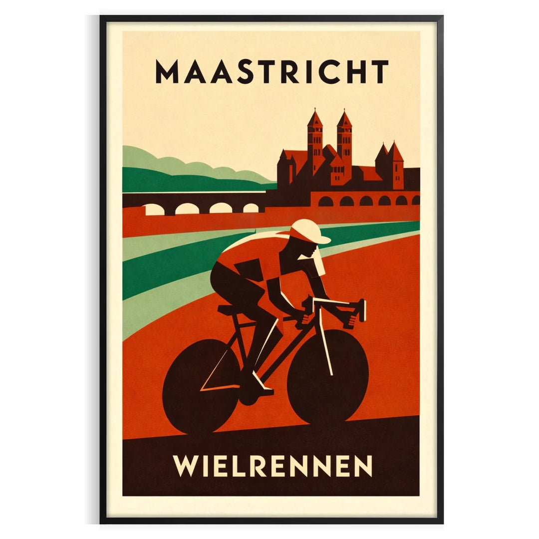 captivante cyclisme Maastricht teintes vibrantes rouge orange passionnés vélo paysages néerlandais poster dimensions 50x70 cm disponibles A4 A0