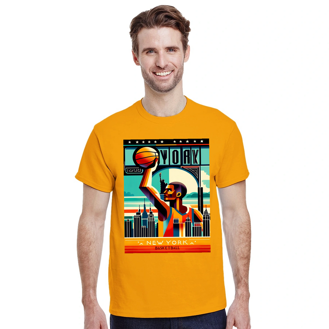 ニューヨークのバスケットボールをテーマにしたTシャツ。快適なコットン素材で、カジュアルな外出や試合の日に最適です。
