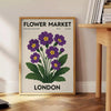 captivating flower market poster vintage print London botanical charm lush green gray hues art piece space enthusiasts lovers sizes available A4 cm A0