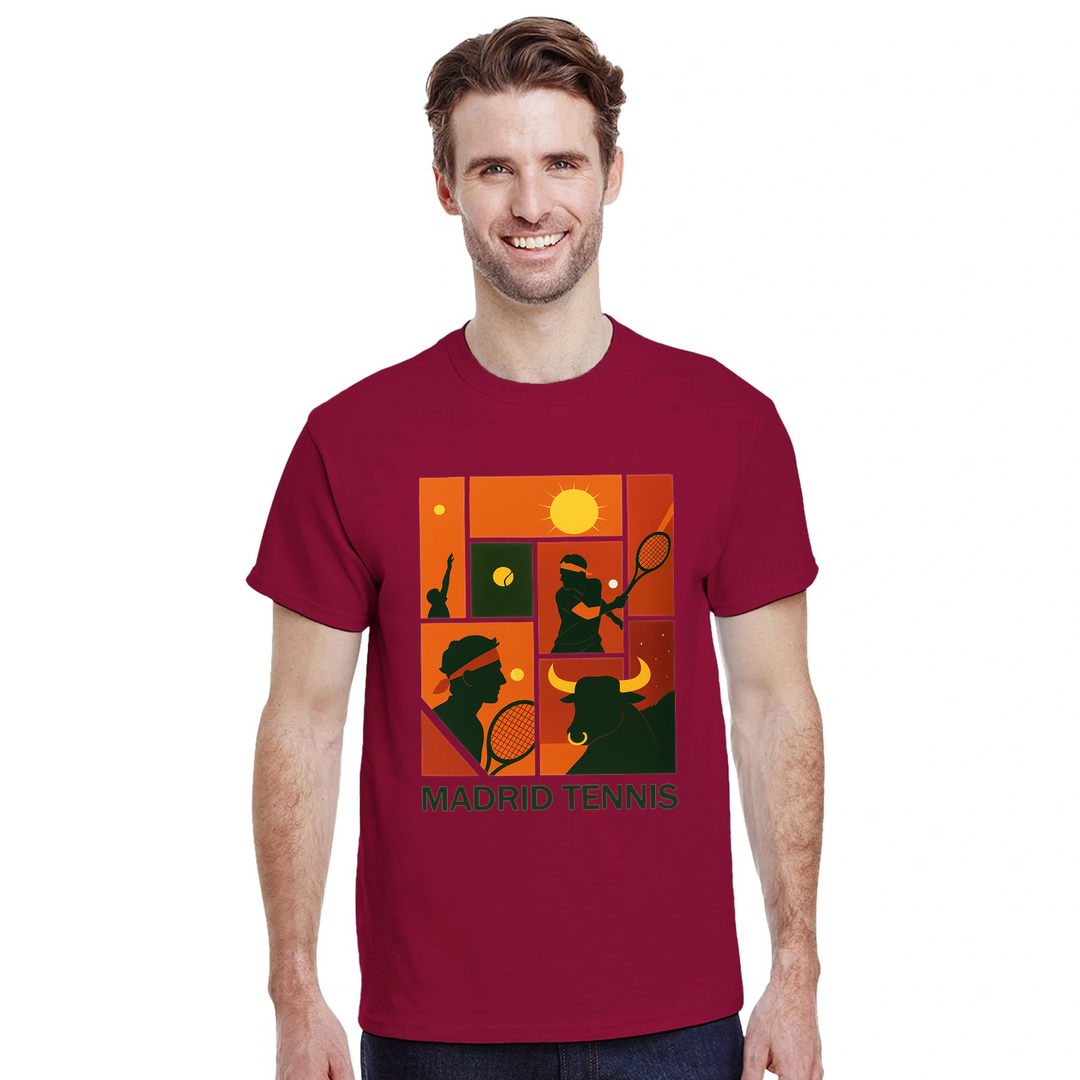 T-shirt Madrid Tennis Rafa, omaggio a Rafael Nadal, perfetto per appassionati e giocatori. Disponibile in taglie S, M, L, XL