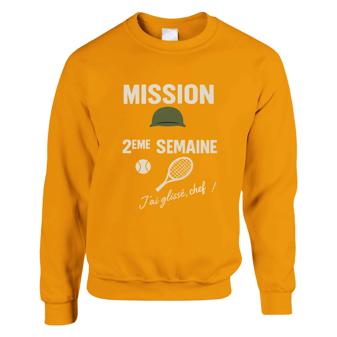 Maglione unisex Mission 2Eme Semaine Tennis in morbido cotone e poliestere, con taglio classico e finitura anti-pilling