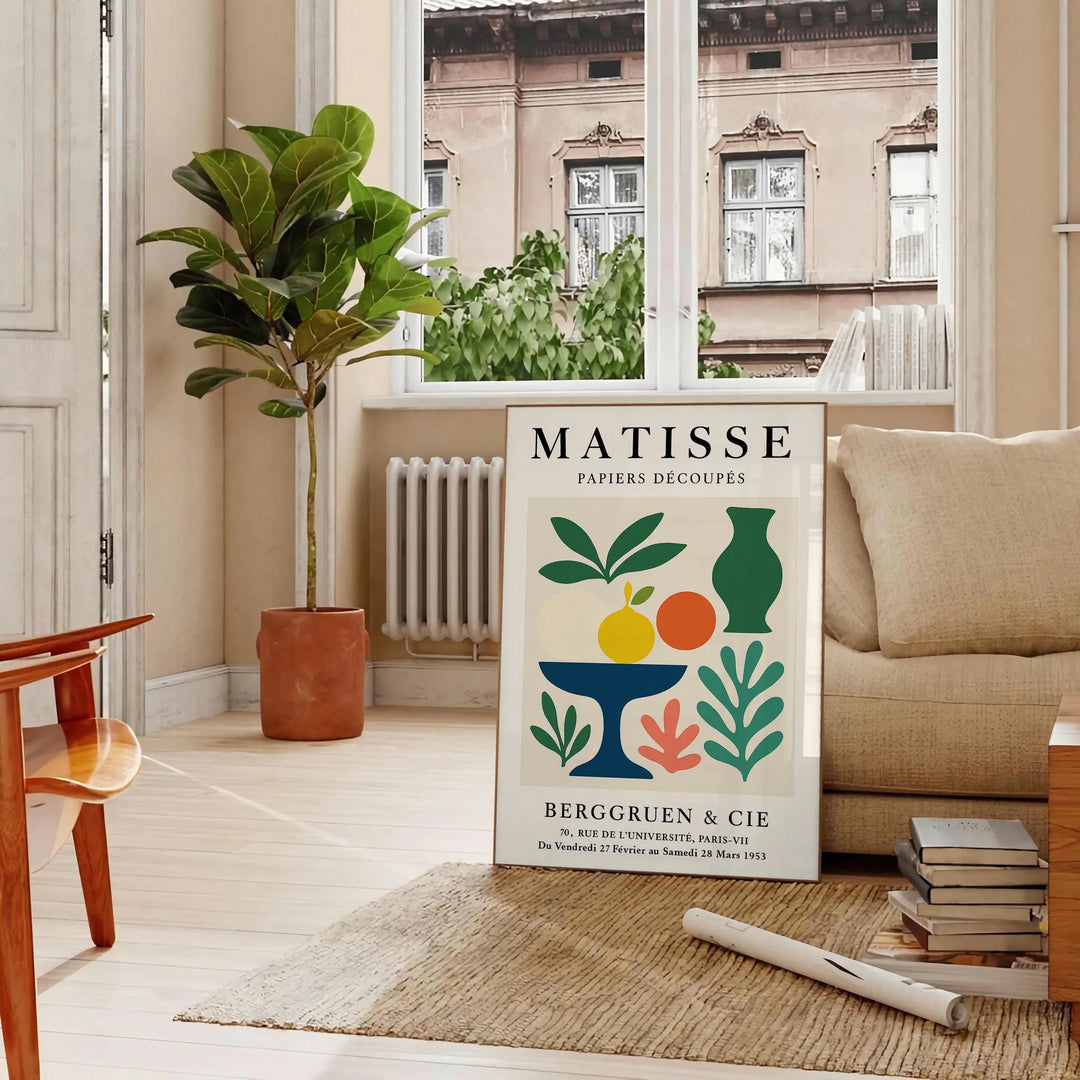 Poster Matisse Papiers Découpés con design bianco e arancione, disponibile in diverse dimensioni, ideale per arredare con art