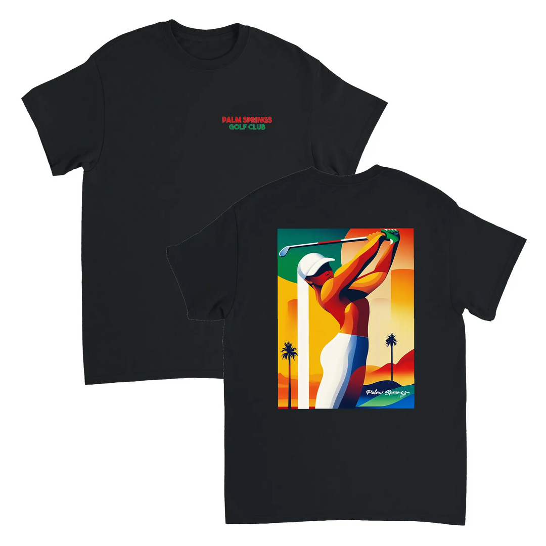 パームスプリングスゴルフTシャツは、明るいデザインが特徴で、ゴルフ場でも普段使いでも活躍する一枚です。サイズはSからXXLまで揃っています。