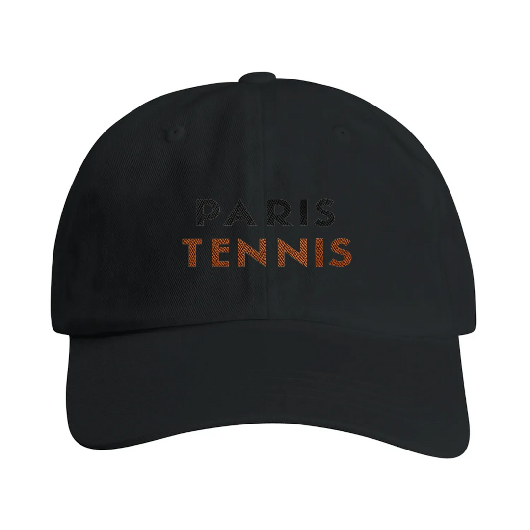 Vintage broderad keps med Paris Tennis-logotyp, justerbart band, mässingsspänne