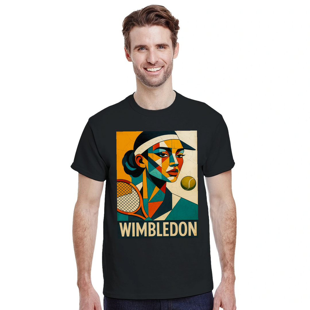 T-shirt Cubista Wimbledon, ideal para amantes do ténis, em algodão macio e respirável, combina arte e desporto