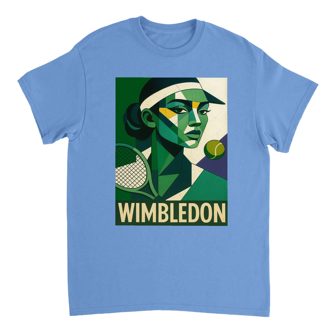 ウィンブルドン・キュビスト・テニスTシャツ。ユニークなキュビズムデザインが特徴で、テニス愛好者にもファッション好きにも最適なアイテム。サイズはS、M、L、XL、XXLがあります。