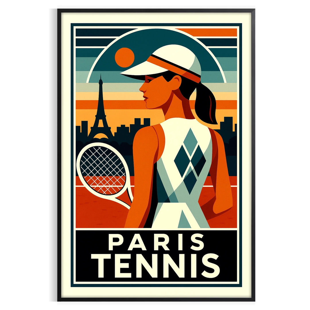 space stunning Paris Tennis 5 poster striking red black design sports enthusiasts art lovers dimensions Buy today unframed options perfect finishing touch